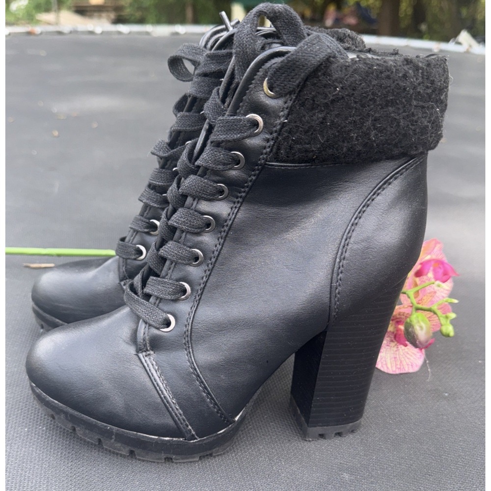 Bamboo Women's Boots 7.5 Black Lace Up Side Zip Heeled Combat Gaby - Picture 2 of 8